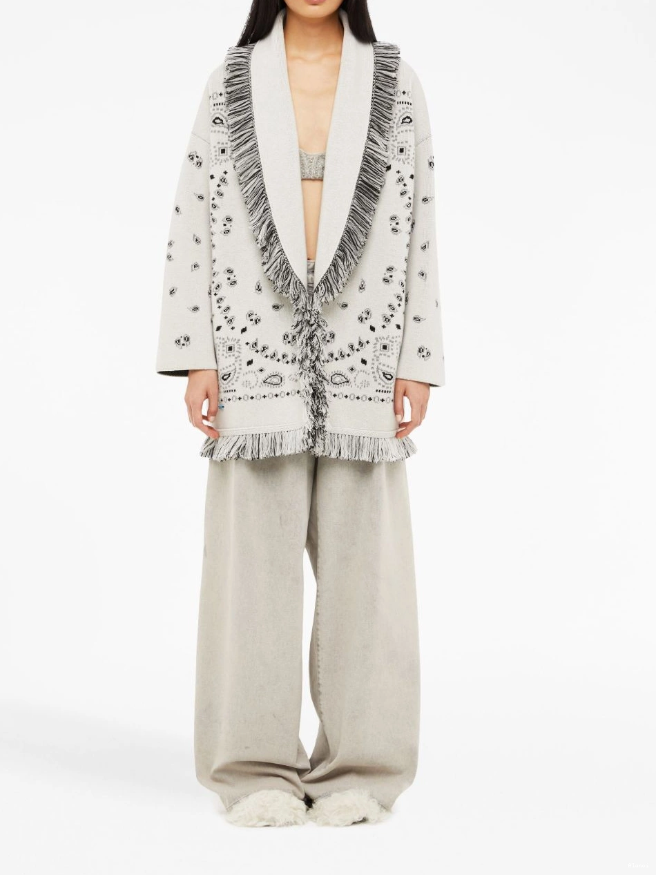 Affordable Women Jacquard cardigan cashmere fringed Bandana Alanui 0708